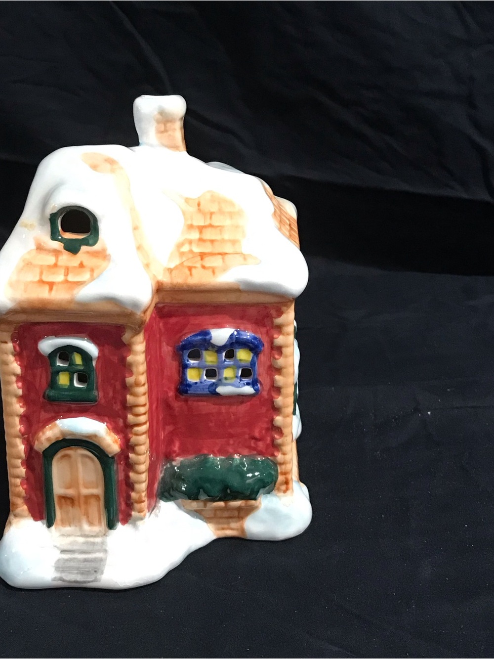 Festive Red Ceramic Holiday Cottage Decoration